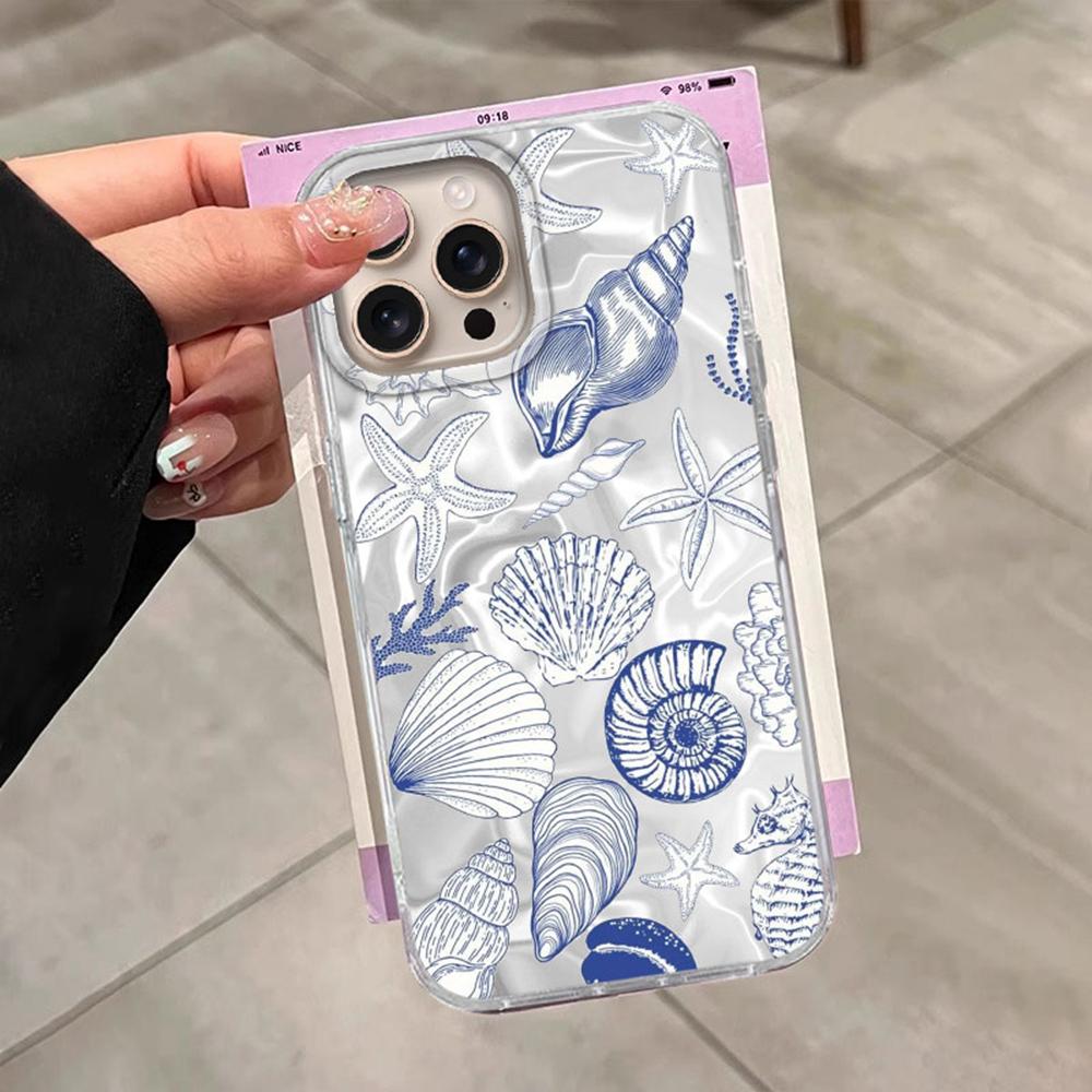 Okeāna pērļu gliemežvāka ūdens faktūras meiteņu tālruņa vāciņš priekš iphone 16 15 14 7 8 Plus 13 11 12 Pro Max X XS XR SE 2022 2020 16e vāciņš