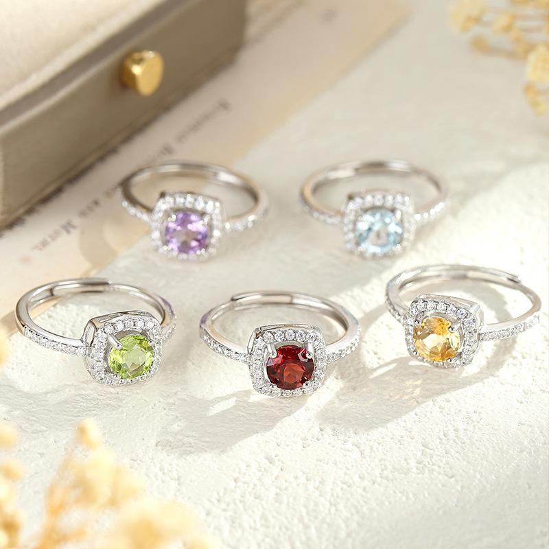 Natural stone jewelry s925 sterling silver fashion versatile ice flower cut crystal ring female Xiaohongshu explosion
