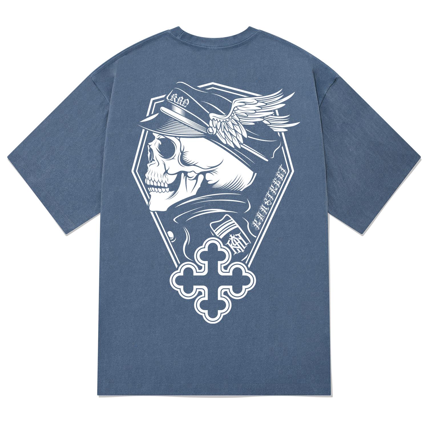 Khan 6312 Ktpn0119 Ghost Skull Pigment Short Sleeve T-Shirt - Blue Blue/L