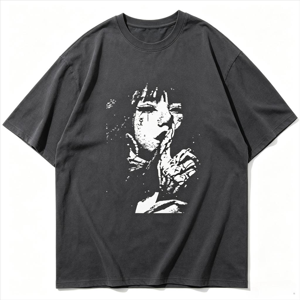 Grunge Anime Girl Print T Shirt Unisex Unisex Pure Cotton Short Sleeve Harajuku Streetwear Loose Dark Aesthetic Gothic Summer Tee