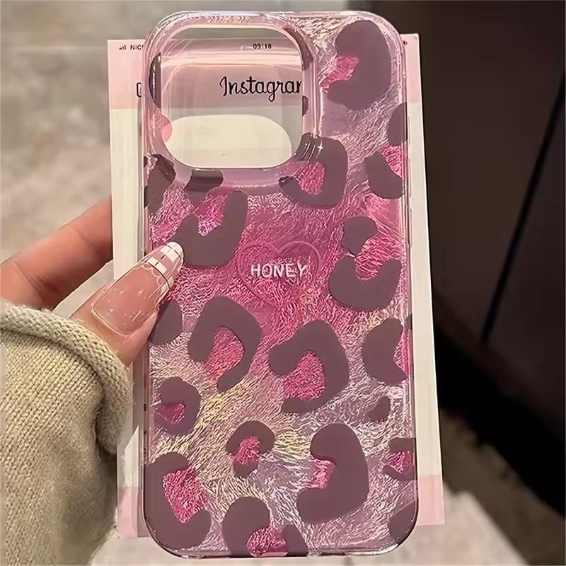 Handyhülle für iPhone 16 Pro Max 15 14 Plus 13 12 11 Niedlicher rosa Leopardenmuster Stilvoll Lieblich Herz Weiche Hülle
