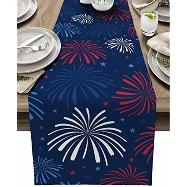 Fireworks Table Runner Holiday Rectangle Table Runner Dresser Scarf Independence Day Fireworks Celebration Pattern Table Runner