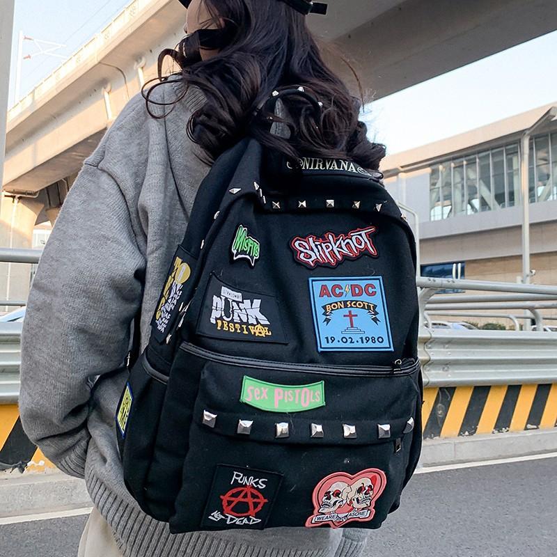 Schoolbag schoolbag punk rock subculture embroidery rivets student large capacity schoolbag y1k hottie personality backpack tide