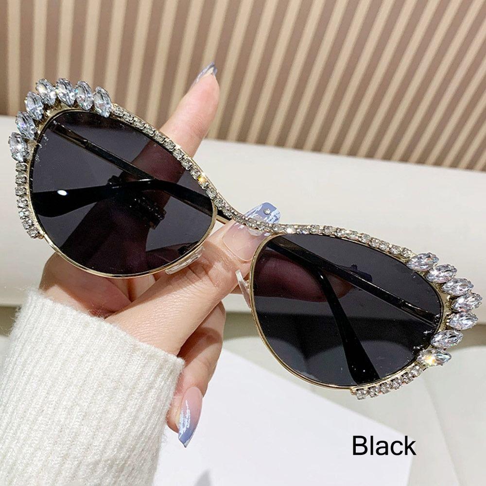 1 шт. Большие солнцезащитные очки с бриллиантами для женщин, модные солнцезащитные очки со стразами в оправе «кошачий глаз», блестящие очки для вечеринок с драгоценными камнями