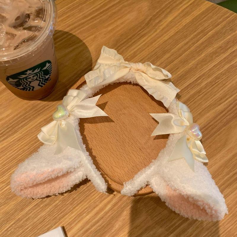 Roztomilý králík kreslený plyšový obličej ženy vlasy Rim Wash čelenka Lolita ručně vyrobená čelenka jehněčí uši zvířecí čelenka