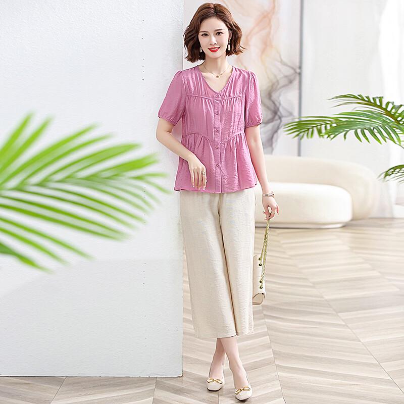 Yalu V-Neck Short Sleeve Two-Piece Summer Outfit for Women L