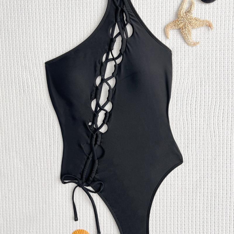 One Shoulder Solid Backless One Piece Swimsuit For Women