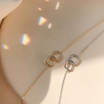 Square Necklace Shiny Clavicle Chain Geometric Women Interlocking
