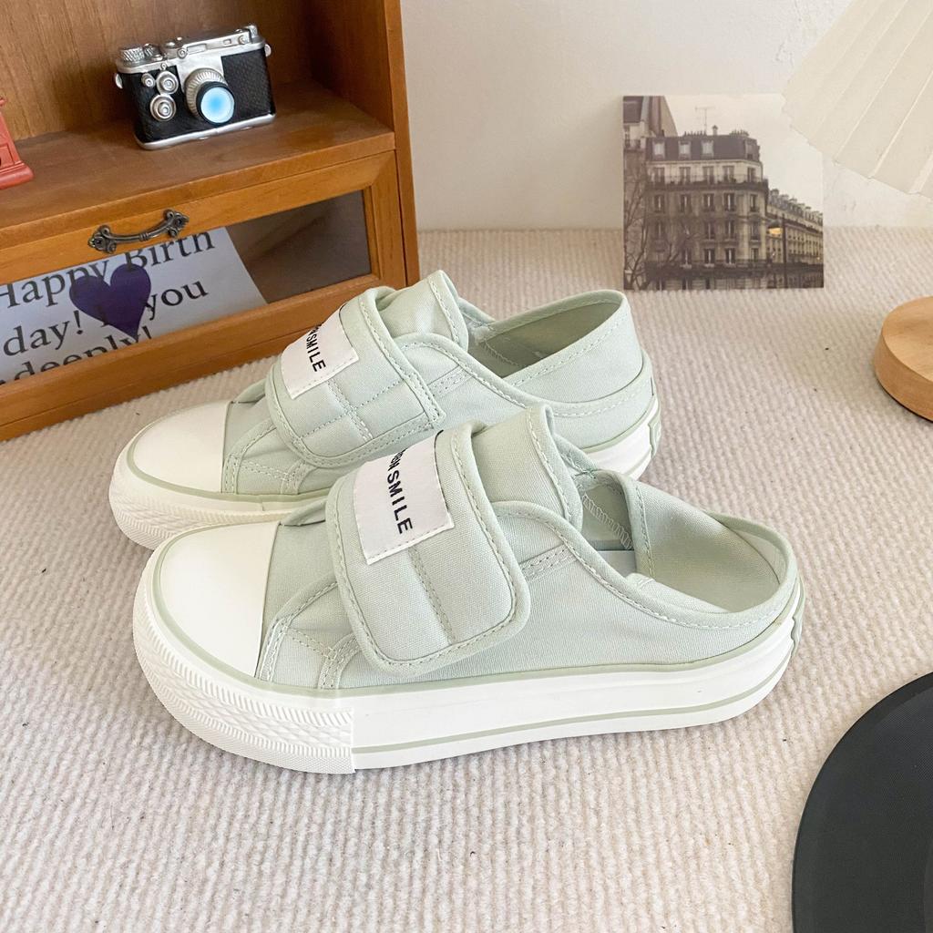 GD26 Velcro Thick-soled Two Wear Canvas Shoes Women's Shoes Thick Baseplate Shoes Summer Thin One Pedal Lazy Little White Shoes