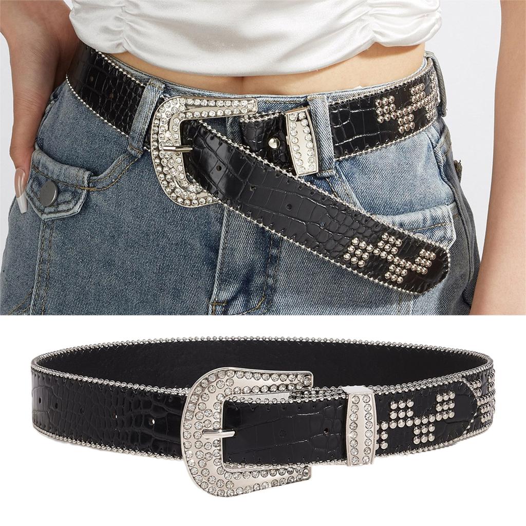 Western Rivet Studded Belt for Women with Beaded Trim Cowgirl Belt for Jeans Pants Girl Belt Decorative Waistband