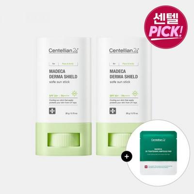 Dongkook Pharmaceutical Centellian 24 Madeca Derma Shield Safe Sun Stick 20g X 2 SPF 50+ Double Tightening Ampoule Pads 2 Pieces, Sun Stick 2 Pieces