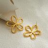 Fashion Hollow Metal Big Flower Stainless Steel Stud Earrings for Women Statement Gold Plated Earring Trendy Jewelry Party Gift