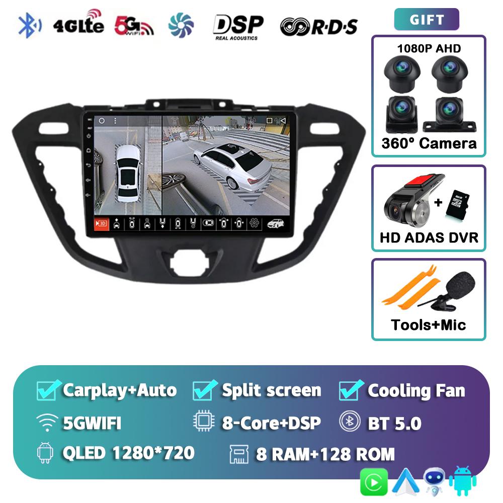 Android 14 Carplay Auto for Ford Transit Tourneo Custom 2013-2021 Navigation Car Radio 2 Din Multimedia Player Head Unit Stereo