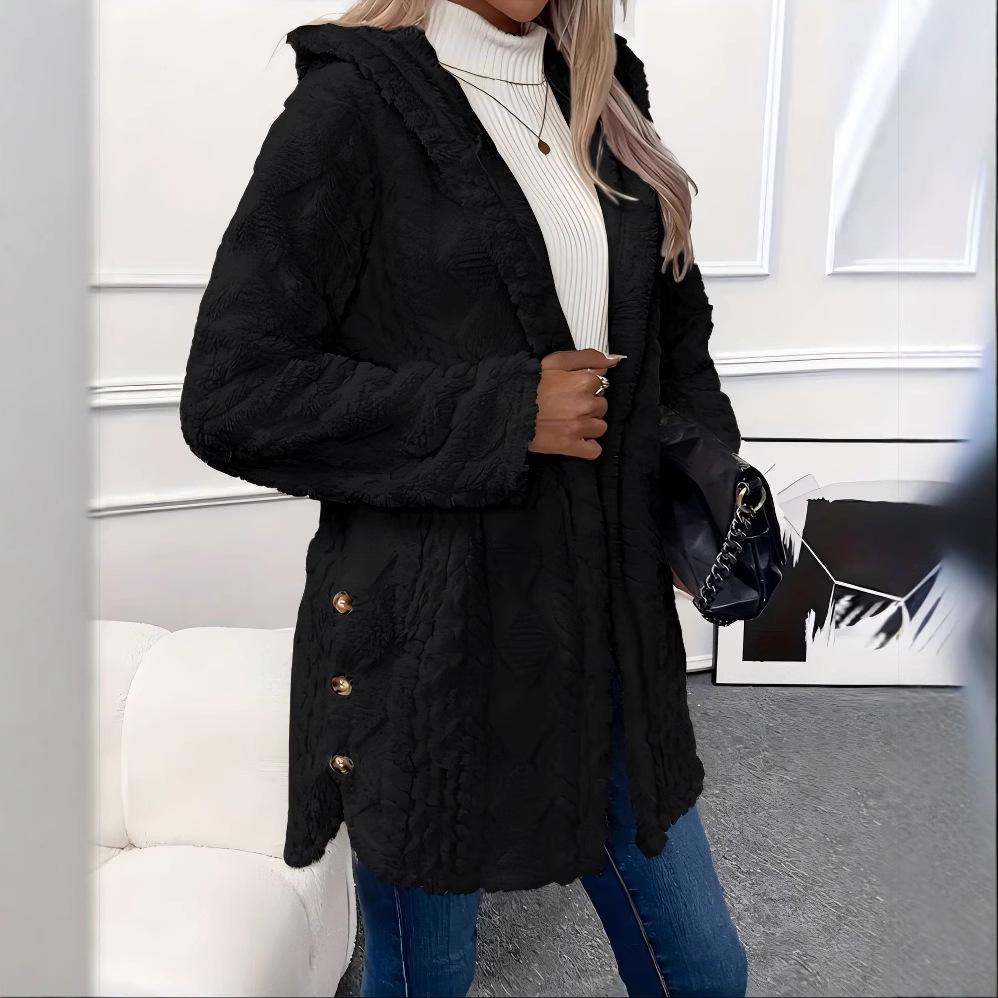 2024 Autumn/Winter European & American Hooded Solid Color Long Sleeve Cardigan Jacket