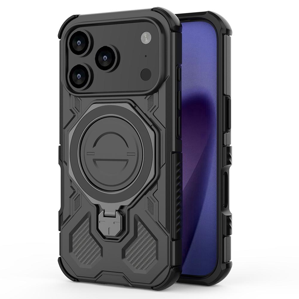 For iPhone 17 Pro Magnetic Case Rotating Metal Kickstand Shockproof PC + TPU Phone Back Cover