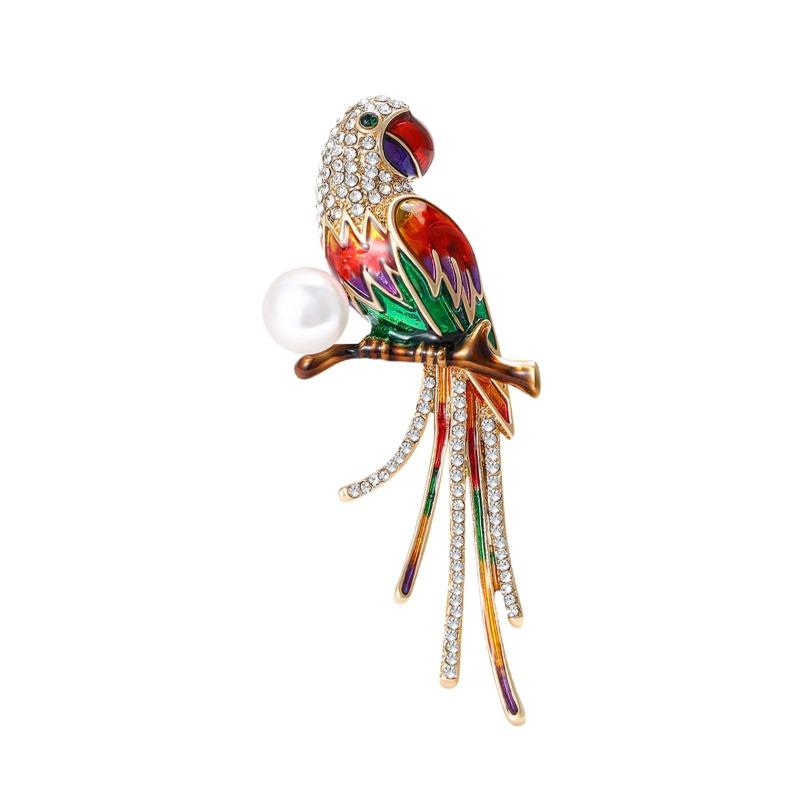 Emaille Papagei Brosche, High-End Damen Exquisit und Nischen Designgefühl, Vogelbrosche, Bekleidungsaccessoire Anstecknadel