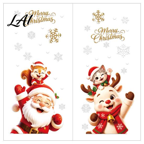 Holiday Glass Decals 2Pcs Christmas Window Clings Santa Claus Elk Static Decals Festive Shop Supplies Removable Cute Cartoon Stickers for Home Doors