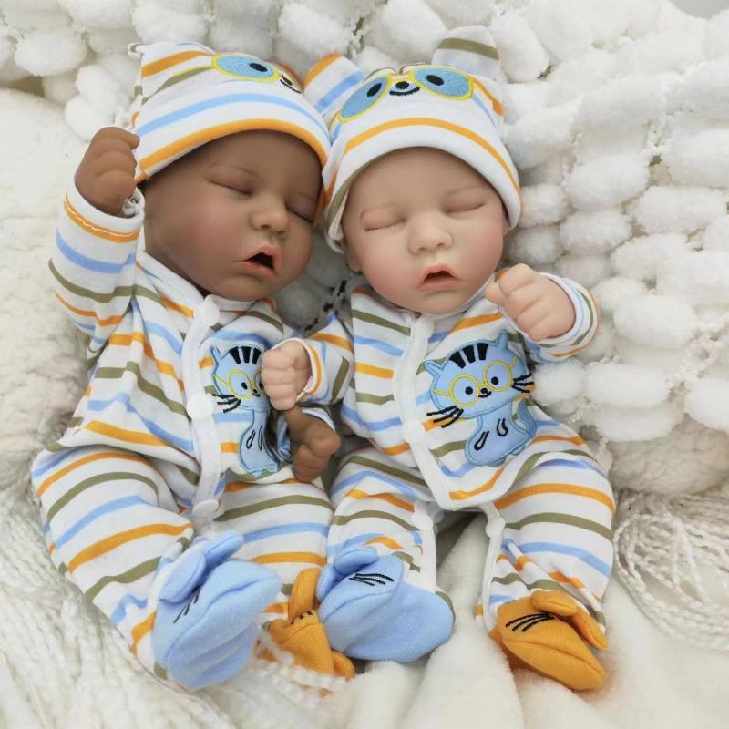 12-calowa pełna winylowa lalka do odrodzenia realistyczne śpiące nowonarodzone dziewczynki lalka dla niemowląt bliźniaki 30cm miniaturowe afrykańskie czarne skóry Boneca odrodzone lalki dla małych dzieci