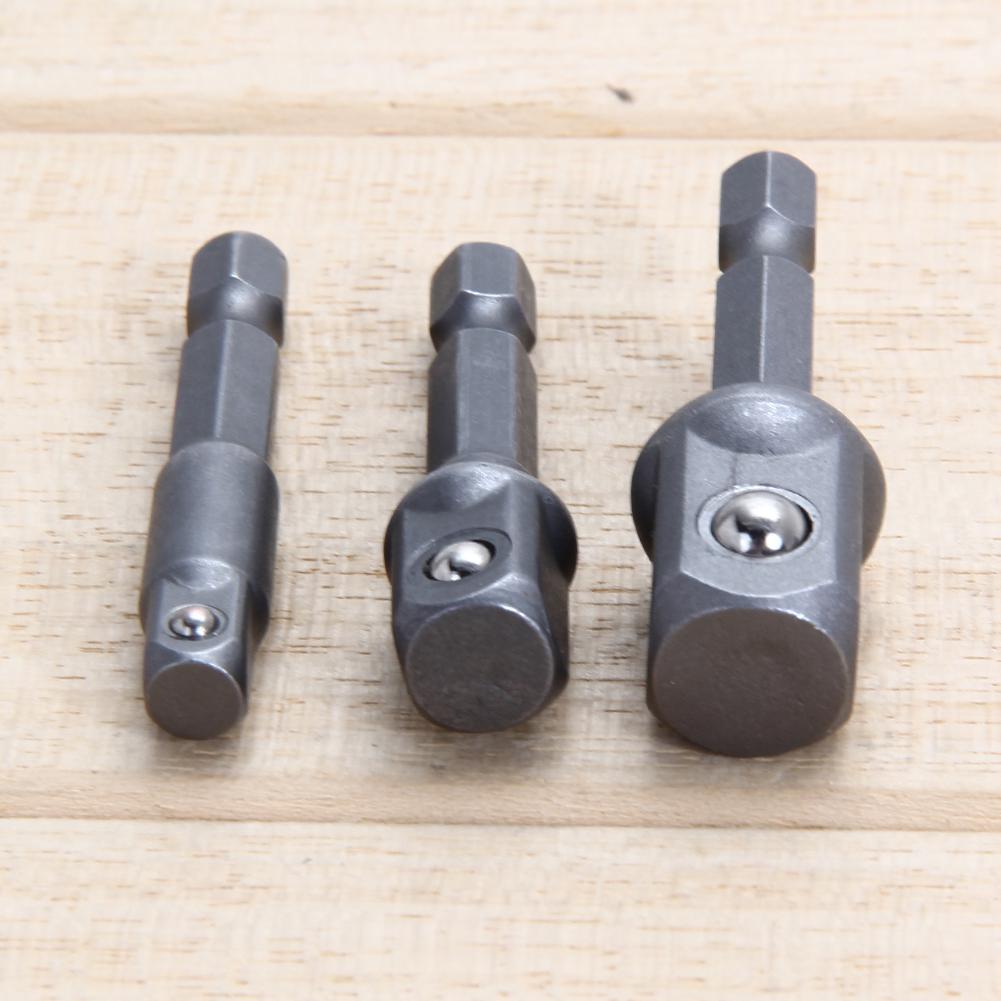 3Pcs Drill Socket Adapter 1/4 3/8 1/2 Size Hex Shank Impact Drill Bar Socket Adapter Square Head Drill Bit Power Tools