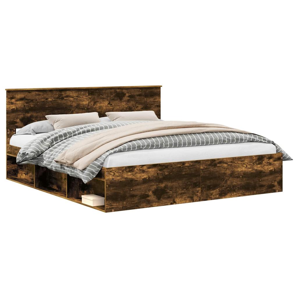 vidaXL Bettrahmen Geräucherte Eiche 200 x 200 cm Holzwerkstoff