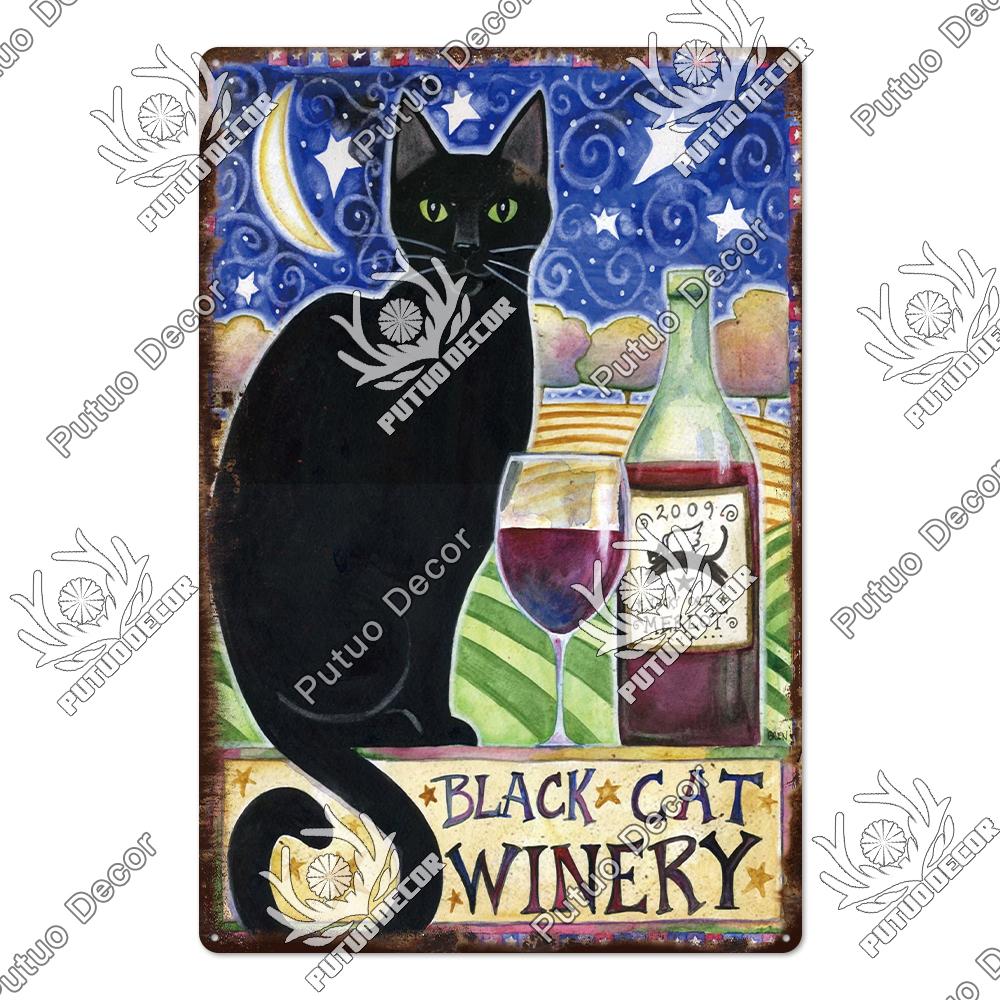 Putuo Decor Cute Cat Vintaget Tin Signs Retro Plaque Metal Plate Wall Art Decor for Home Cafe Living Room Pet Shop Iron Poster