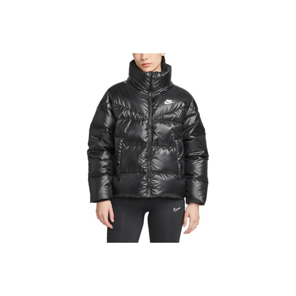 Nike Culoare uni Jachetă casual cu guler în jos pentru femei Îmbrăcăminte exterioară Negru DV0555-010
