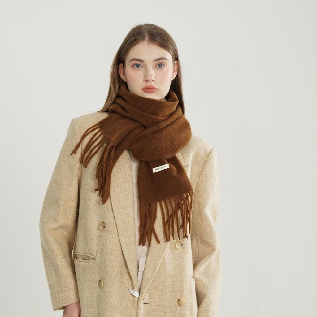 Solid color winter women's scarf woven fringed blended versatile fashion atmosphere warm thickened scarf