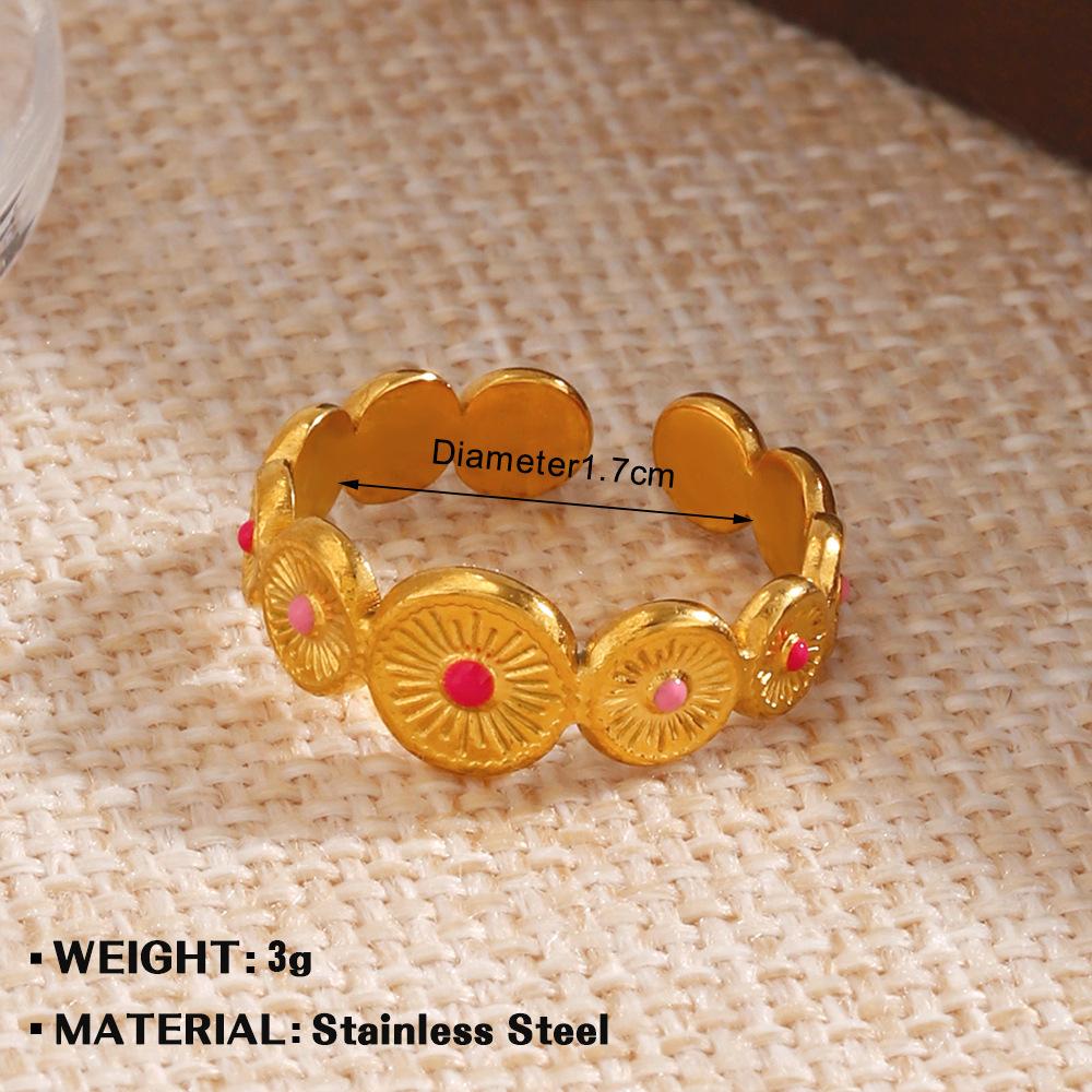Stainless Steel Geometric Flower Color Ring Female,Fashionable, Trendy, Personalized, Hip-hop, Oil Drop Ring Accessories, Gifts