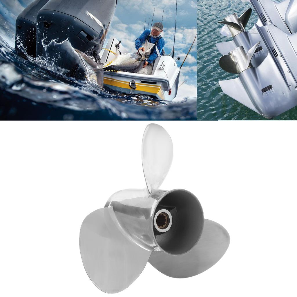 10 1 4x12in Boat Outboard Propeller 3 Blades 10T RH Stainless Steel Replacement for Suzuki Engines 20‑30HP