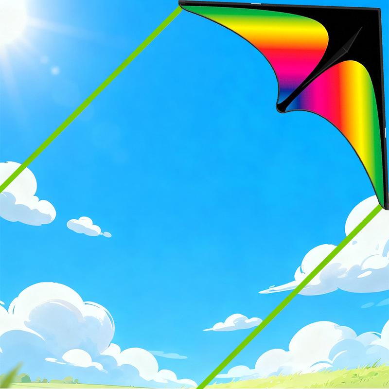 Rainbow Triangle Kite with Double Tail - Colorful Cartoon Design for Children & Adults