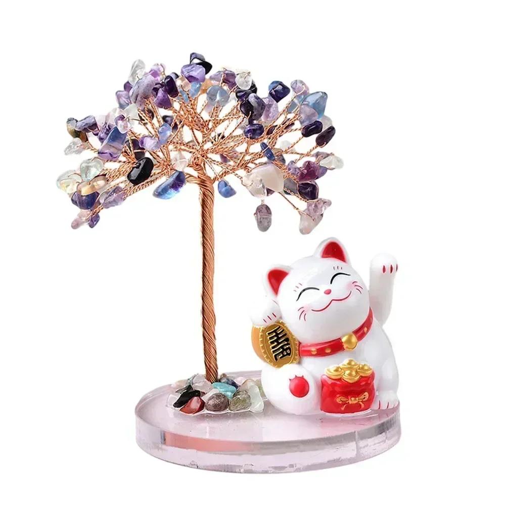 Lucky Cat Base with Natural Tree  Beautifully Crafted with 108 Pieces  Available In Multiple Vibrant Colors