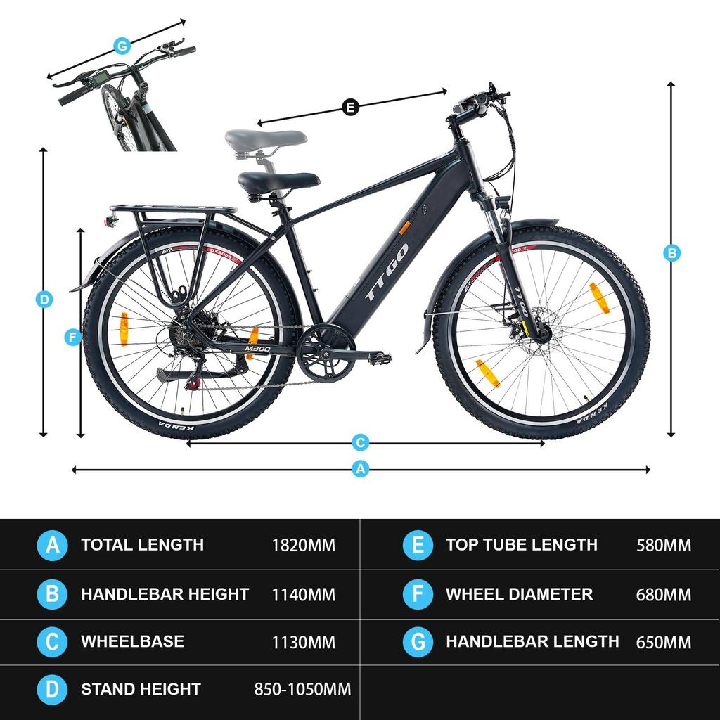 Elektrokolo TTGO M300 27,5" Pneumatiky 250W Motor 36V20Ah Baterie 25km/h Maximální Rychlost 100km Maximální Dojezd Senzor Točivého Momentu Shimano 7 Rychlostí