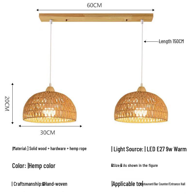 Solid Wood Pendant Light: Japanese Style Dining, Bar, Bedroom, Balcony, Retro Rattan Art, Cream Finish, Long Line Design.