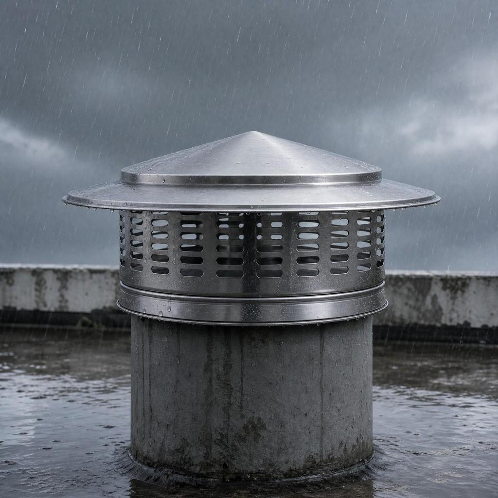 Stainless Steel Ventilation Cap with Conical Rain Hood Brushed Finish Parasol
