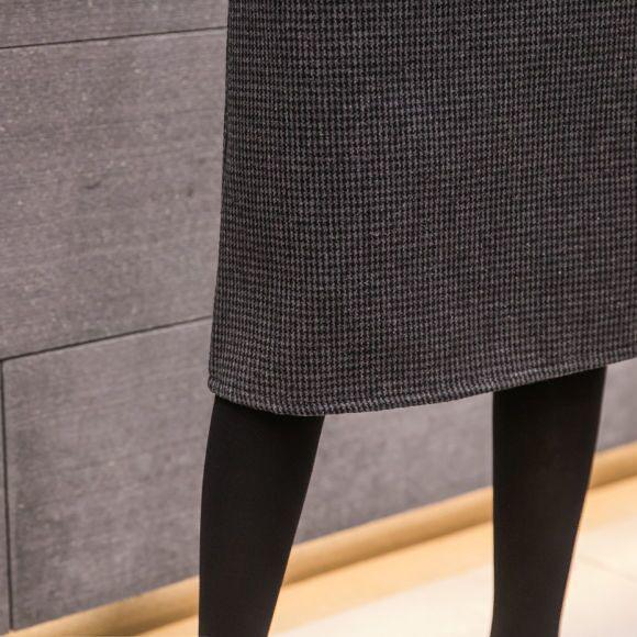 Women's High Waist Houndstooth Wool Pencil Skirt - Plus Size, Mid-Length, Over-the-Knee for Autumn and Winter