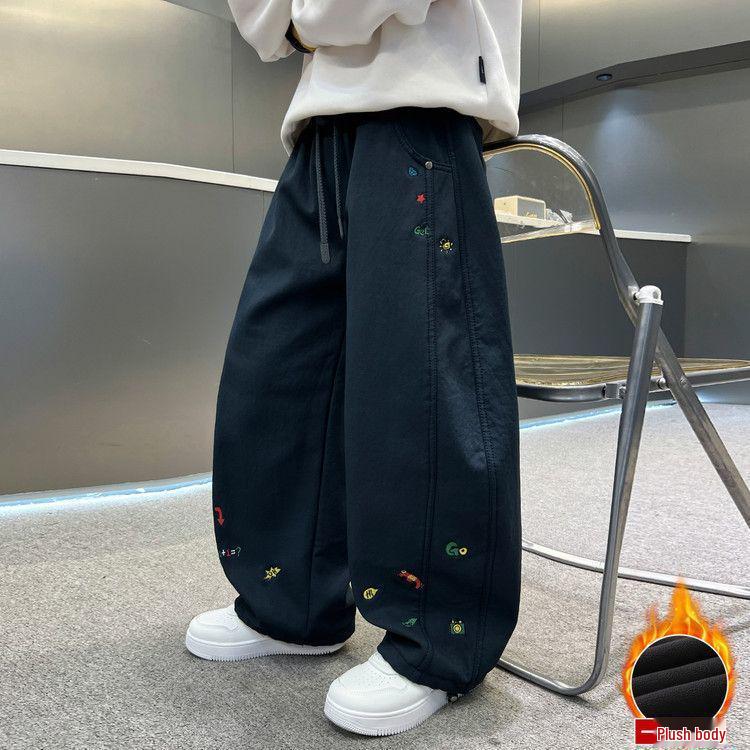 Мальчиковые бархатные брюки на флисовой подкладке - Осень/Зима 2025: Теплые, Толстые, Цельные Длинные Штаны для Детей 130cm