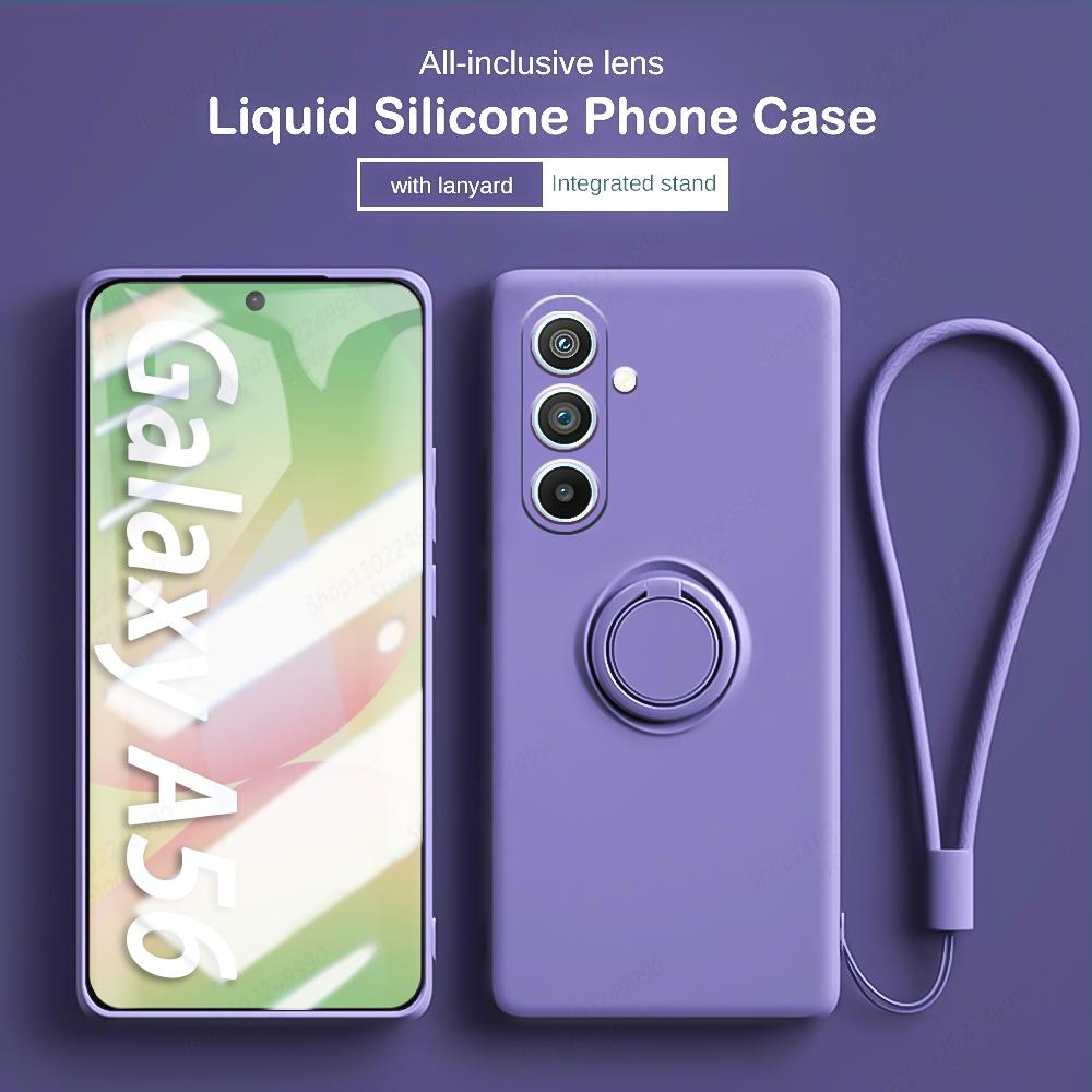 Liquid Silicone Phone Cases For Samsung A56 A16 A36 A26 A55 A15 A35 A54 A34 A14 A53 A52S Magnetic Ring Holder Cover With Lanyard