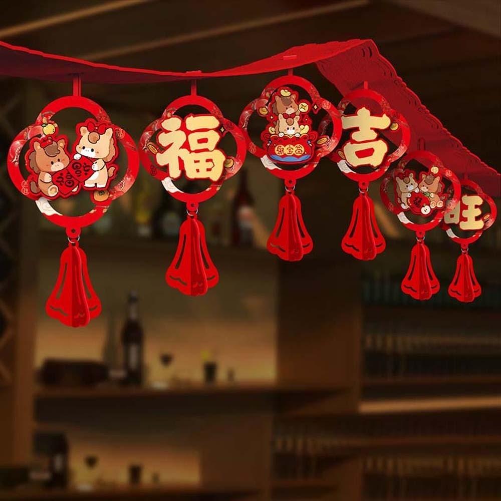 13pcs Cartoon New Year Hanging Decorations Large Size Paper-cut Tassel Pendants  Shopping Mall