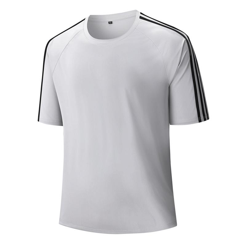 Camiseta de Manga Curta em Seda Gelo Camiseta de Manga Curta em Seda Gelo de Secagem Rápida Plus Size Camiseta de Manga Curta em Seda Gelo Secagem Rápida Manga Curta Três Listras