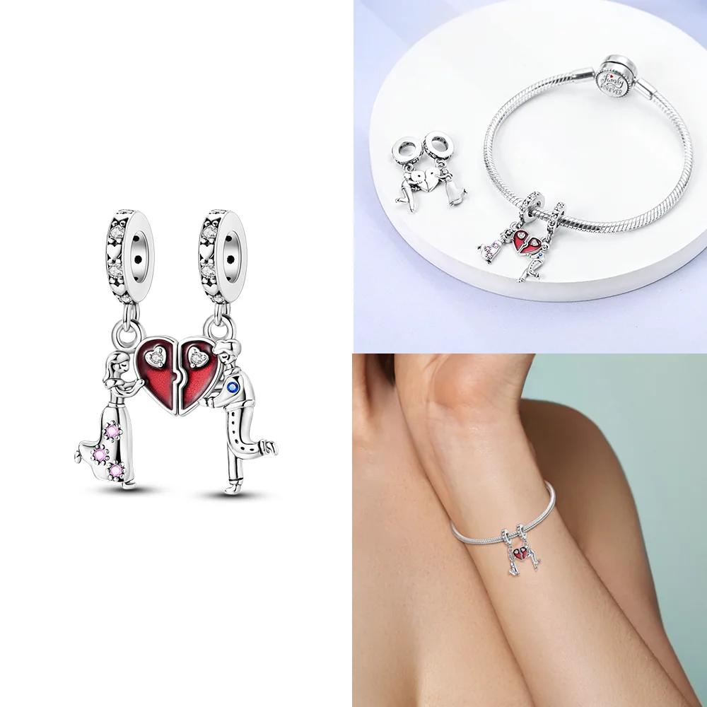 Exquisite Copper Original Red Heart Bicycle Love Couple Charms Beads Fit Bracelet Valentine'S Day Gift Women Jewelry Diy