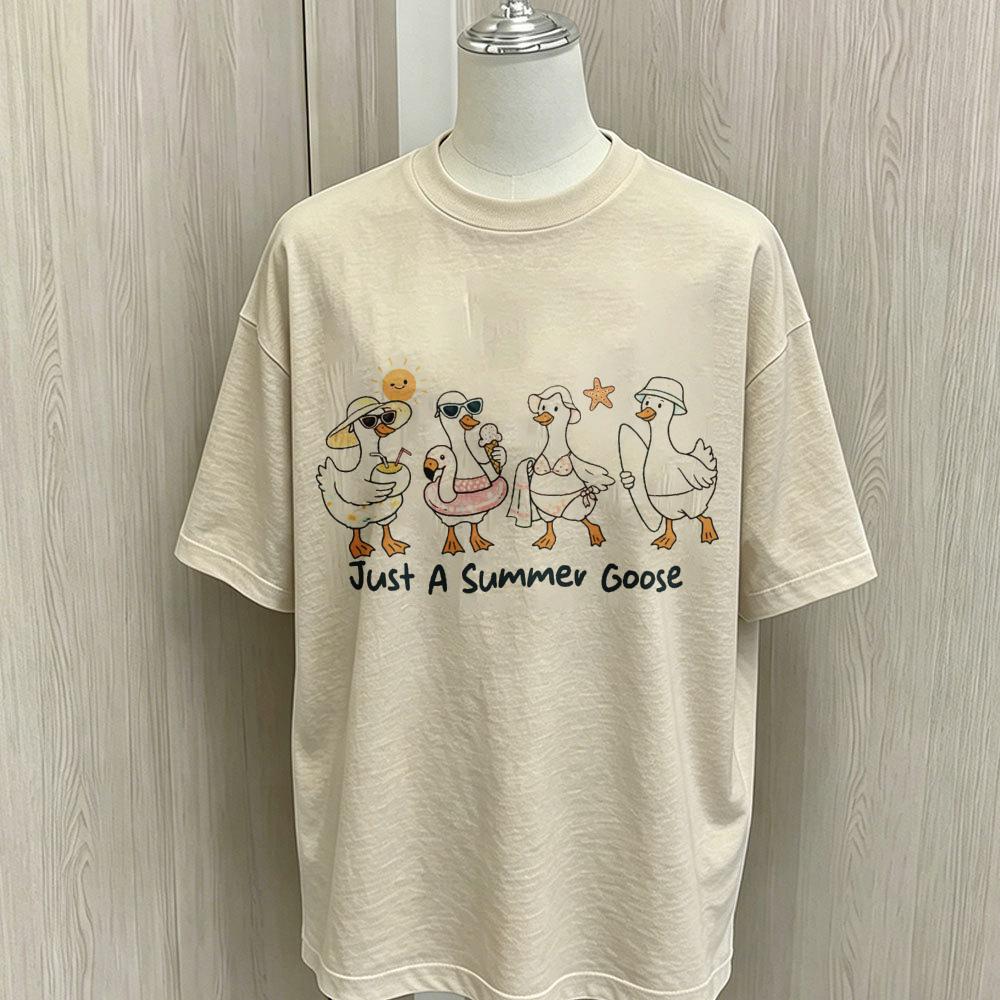 Ummer Cartoon Goose Print T Shirt Oversized Loose Short Sleeve Tees Casual Soft Cotton Basic Tops