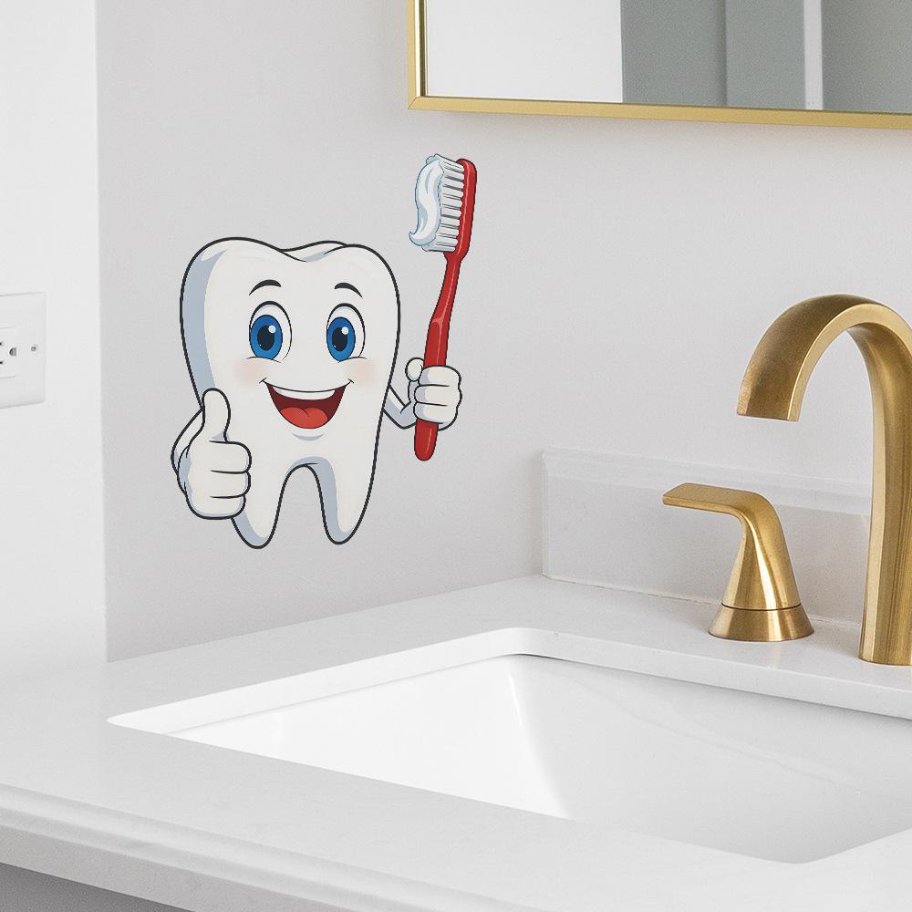 Cartoon Creative Toothbrush Bathroom Wall Sticker Self Adhesive Home Background Decor