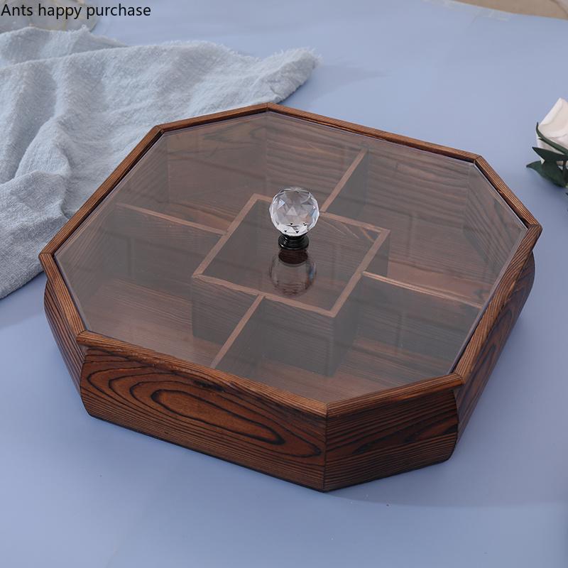 Wooden Dried Fruit Snack Plate with Cover Snack Box Nut Dried Fruit Plate Candy Box Snack Storage Boxes Home Storage Organizer