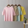 Sommer Damen Helles Seide Kurzarm Einfarbig Locker Dünn Rundhals Vielseitiges Halbarm Strick-T-Shirt