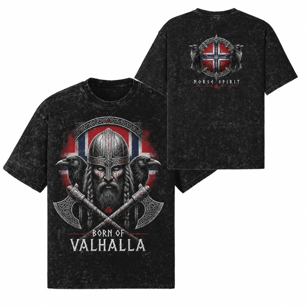 Norway Norse Viking Warrior Valhalla Axe T-Shirt 260 GSM | Oversized Snow Wash