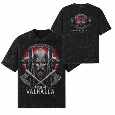 Norvegija Norse Vikingų Karių Valhalla Kirvis Marškinėliai 260 GSM | Oversized Sniego Plauti