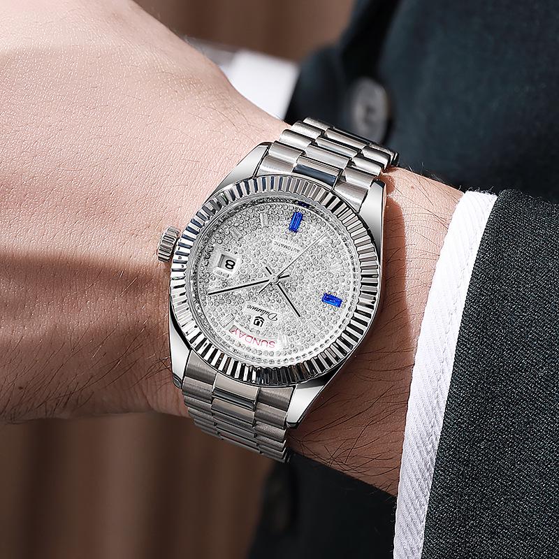 Durlanwei White Starry Double Log Automatische Herren Business Mode Wasserdichte Uhr