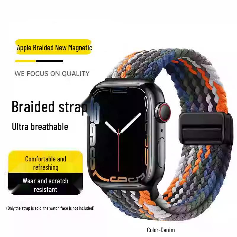 Kompatibles elastisches geflochtenes Magnetarmband aus Nylon für Apple Watch 4, 5, 6 & iWatch 7, 8, 9