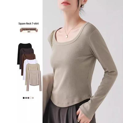 T-shirt da Donna Dimagrante a Scollo Quadrato a Manica Lunga Douyin - Moda Autunno 2024