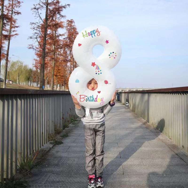 Smiley Face Number Balloons for Kids' Outdoor 2nd Birthday Party Decorations & Photo Props